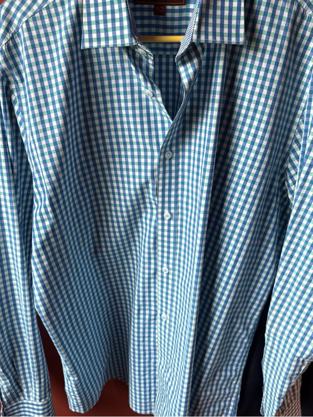 Men's Blue and White Gingham Dress Shirt - Classic Button-Up